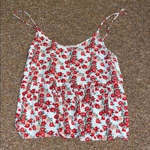 Simple Floral Cropped Ruffle Top